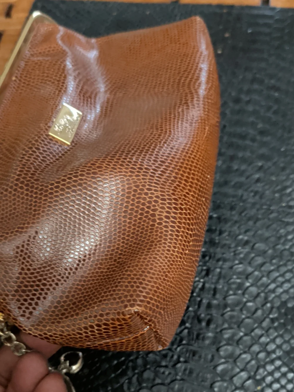 Bottega Fiorentina-Brown Textured Frame Clutch with Charm